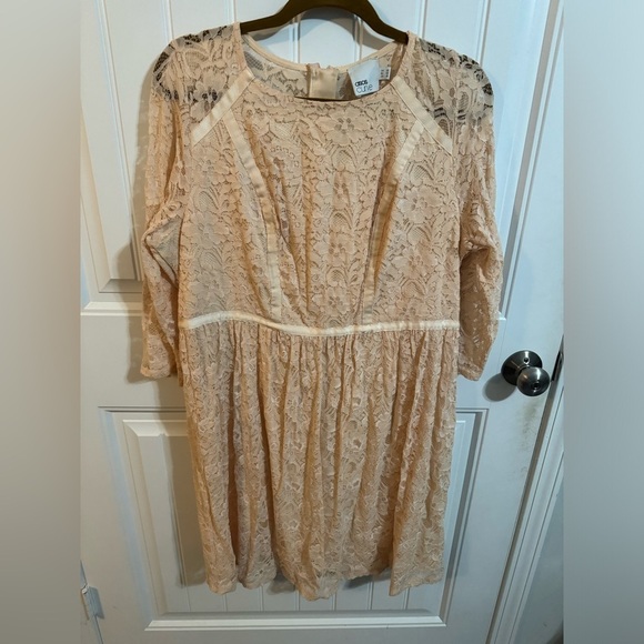 ASOS Curve Peach Lace Long Sleeve Drop Waist Dress - Picture 2 of 8